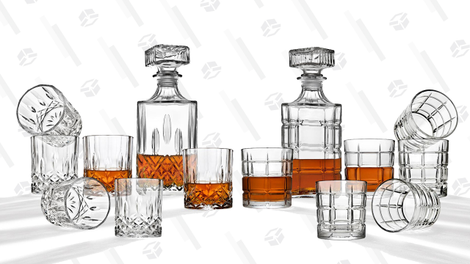 Godinger Diamond Whiskey decanter and 6 cocktail glasses | $15 | Home DepotGodinger Modern Plaid Whiskey decanter and 6-cocktail glasses | $15 | Home Depot